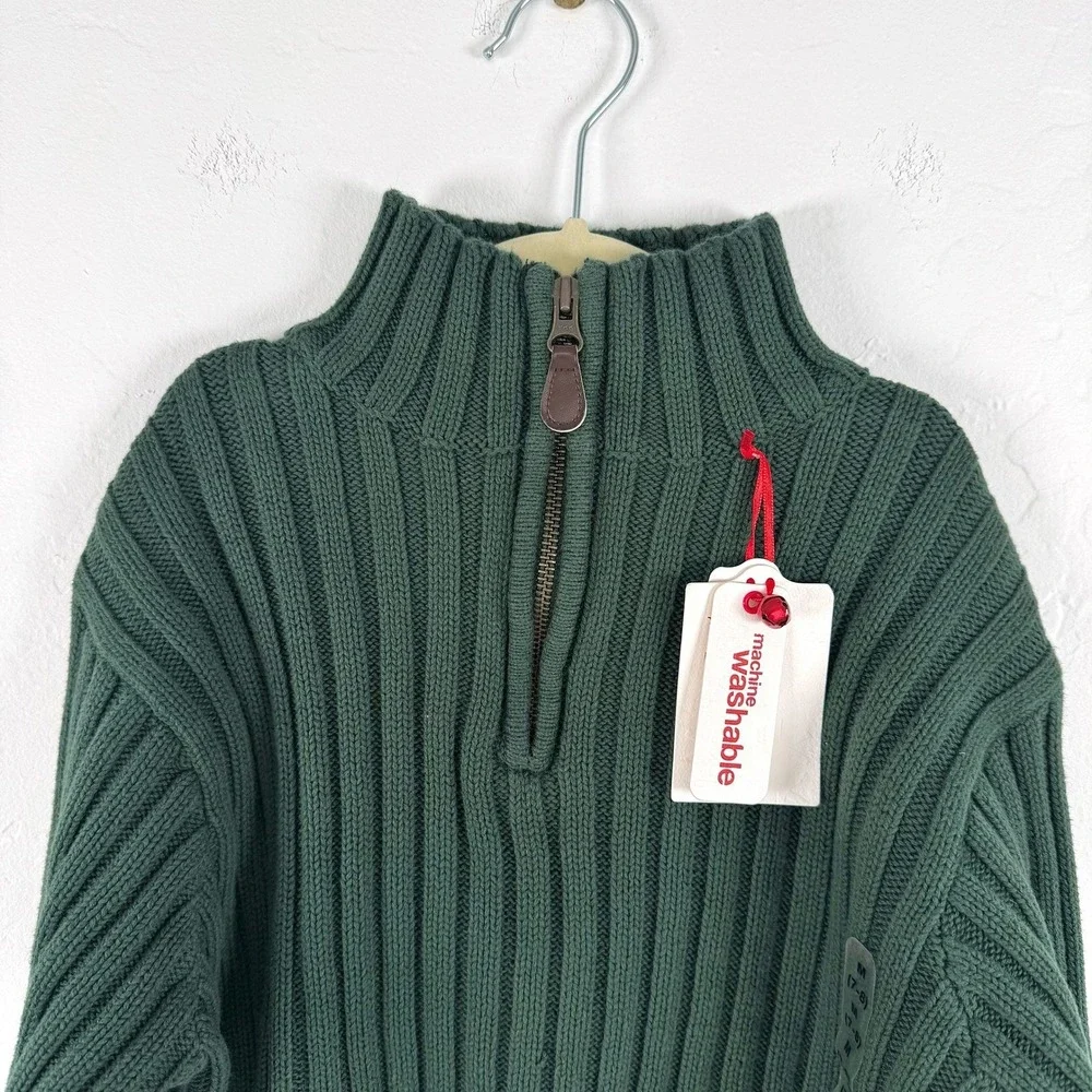 Gap‎ Kids Boys Medium Green Ribbed Quarter Zip Sweater Mock Neck Holiday Festive